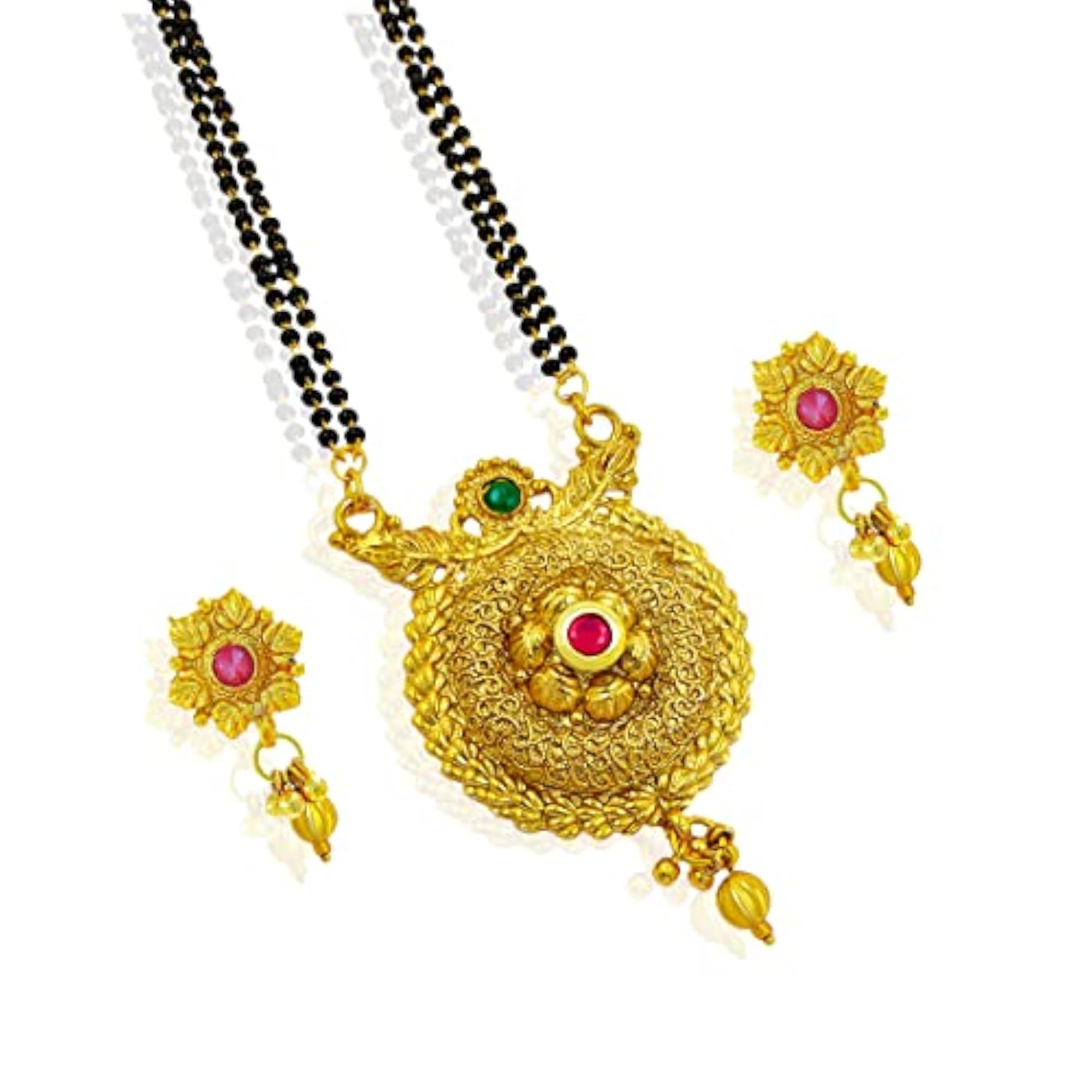 Gold Plated Mangalsutra Set with Earrings, Traditional Indian Style
