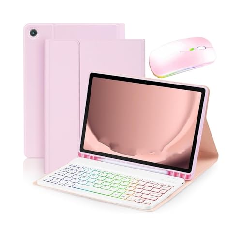 Teclado y ratón YSJX inalámbricos con funda protectora rosa para Fire HD 10 Plus