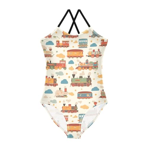 KLL Funny Steam Train Girl 1 Piece Swim Suit Beach Swimming Suits Adjustable Shoulder Strap UPF 50+