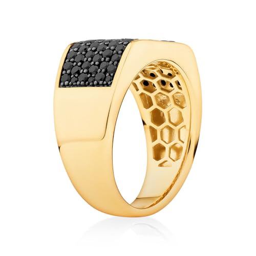 Men's Created Black Stone Pave Ring in 14K Gold Vermeil on Sterling Silver, Honeycomb Design, Wide Band Weeding Ring4