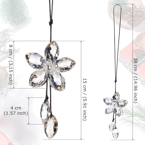 Image of Crystal Flower Car Rear View Mirror Hanging Ornament - Sparkles with Rainbows for a Sense of Luck and Happiness Car Interior Accessories (Gray)