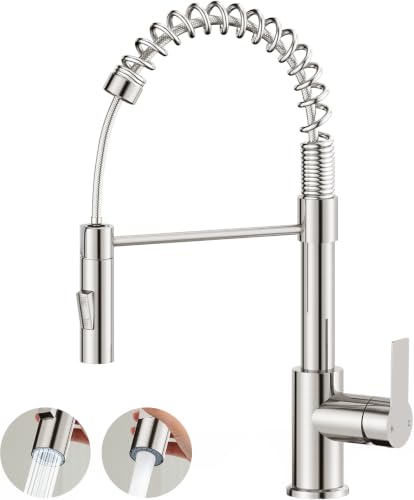 Yeeklab Grifo Cocina, Moderno Grifo Cocina Extraible con Ducha de 2 Modos y 360° Giratorio, Caño Alto para Grifos Cocina Fregadero, Mezclador Monomando, Acero Inoxidable Cepillado