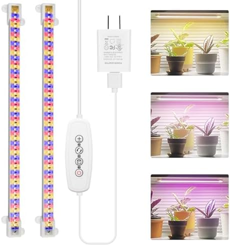 red and blue light for plants that will transform your indoor garden 8 Grow Lights for Indoor Plants Full Spectrum, Grow Light Strips with Auto Timer 3/6/12 H, Plant Lights with Red Blue White LEDs, 3 Lighting Modes,5 Dimmable Levels, 2 Packs,Updated Controller