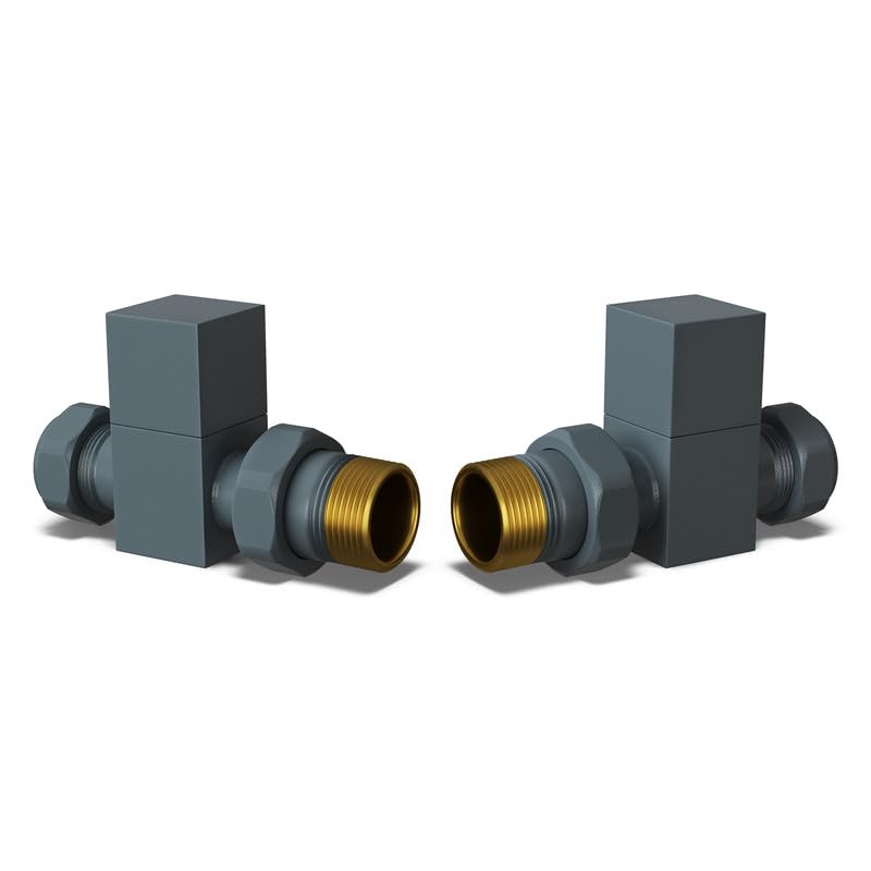 UK Radiators Square Anthracite Radiator Valve Pair - Anthracite Matt Finish - Classy and Modern Design 1/2" x 10mm Straight Radiator Valve Pair - Pair of Valves — image 1