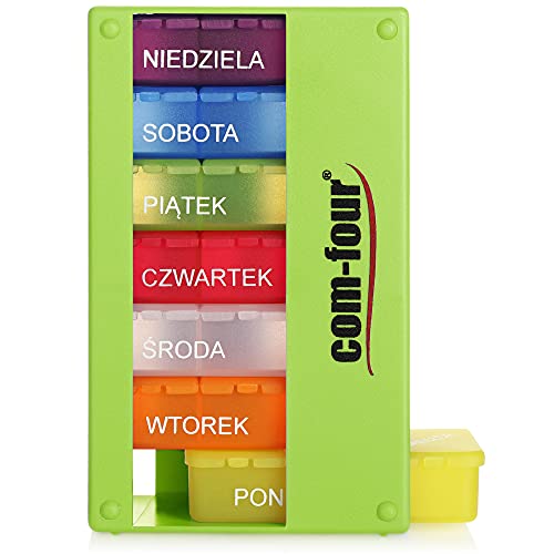 com-four Dispenser per farmaci 7 giorni, 3 scomparti, Verde