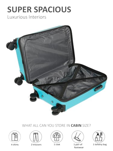 Image of Teakwood Small Size 8 Wheels Trolley Bag, Hard Cabin with Zipper Closure, Adjustable Push Button & Cross Side Strap, Number Lock System 360 Degree (Small, Aqua Green)