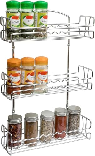 Amtido Spice Rack for Inside Cupboard Door Mount or Wall Mounted - Kitchen Storage Organiser, Space Saving Solution Unit for Herbs, Jars and Small Sauce Bottles - Hardware Included – 3 Tier Chrome - Image 3