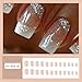 Medium French Tip Press on Nails Square Shape Fake Nails Cute White False Nail Tips with Sparkling Glitter Designs Glossy Nude Glue on Nails Full Cover Stick on Nails for Women Finger Manicure