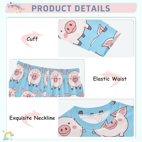 Pajama Sets Long Sleeve Cute Pig Blue Pattern Print Soft Comfy Sleepwear 2 Piece PJS 3-8T4