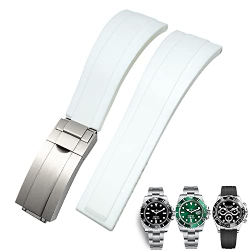 BEFIA Bracelet de montre en caoutchouc 20 mm 21 mm pour Rolex Daytona Submariner GMT Yacht-Master OYSTERFLEX Bracelet en silicone avec boucle déployante, 20 mm, Agate