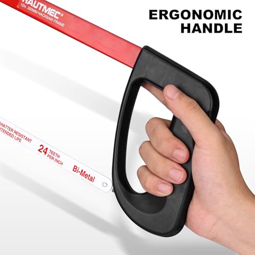 HAUTMEC 12-Inch High Tension Hacksaw, Lightweight Hack saw Frame with 24 TPI Bi-Metal HSS Blade, Adjustable Tension Hand Saw for Cutting Metal, Steel Pipe, PVC, and Wood – HT0398 - Image 5