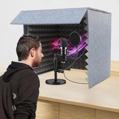 Cabina vocal portátil grande plegable, pantalla de aislamiento de micrófono, caja absorbente de eco para estudio de grabación musical, filtro de reflexión con espuma acústica densa y engrosada, gris miniatura 1