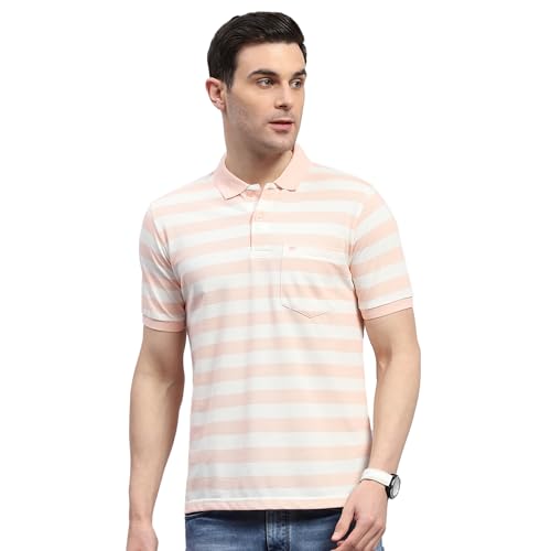 Image of Monte Carlo Mens Striped Polo Collar Half Sleeve Cotton Blend Casual T-Shirt (224064107)