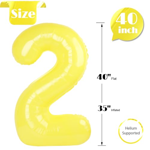 Image of Yellow Number 2 Balloon 40 Inch, 2nd Birthday Decoration, Sparkling 2 Number Balloon Party Decor