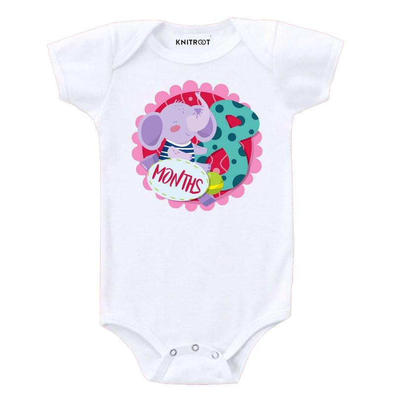 Image of KNITROOT Monthly Birthday Special Unisex Baby Romper Half Sleeve White Color