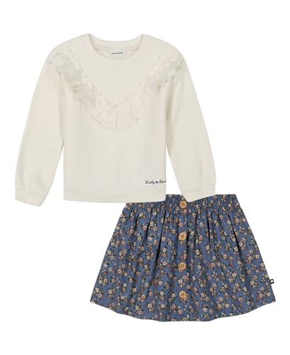 Lucky Brand Baby Girl's 2pc Skirt Set, Antique White/Dark Wash Print