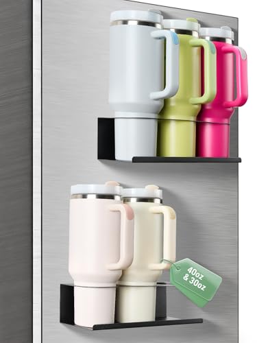 POLRAI 2 Pack Magnetic Stanley Cup Holder Water Bottle Organizer for Stanley 30&40 oz Tumbler with Double Sided Tape Hold Stanley Cup Accessories for Kitchen Fridge Cabinet