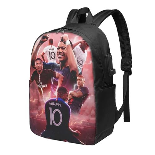 #7 Mbappe #10 Backpacks Bag Laptop Bag Bookbag Usb Backpack 17 Inch For Daily, Black