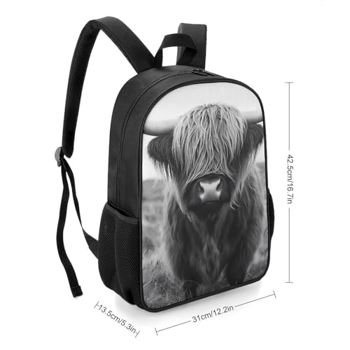 Black White Highland Cow Travel Backpack Casual Daypack Shoulder Bag with Adjustable Shoulder Straps for Hiking2