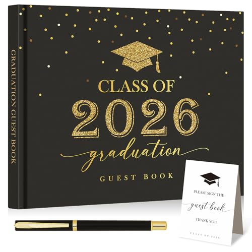 Lanpn Graduation Guest Book Class of 2026 with Table Sign & Pen Graduation Guest Sign in Books Graduates Signature Book Keepsake Memory Books for College High School Grad Party Black Hardcover