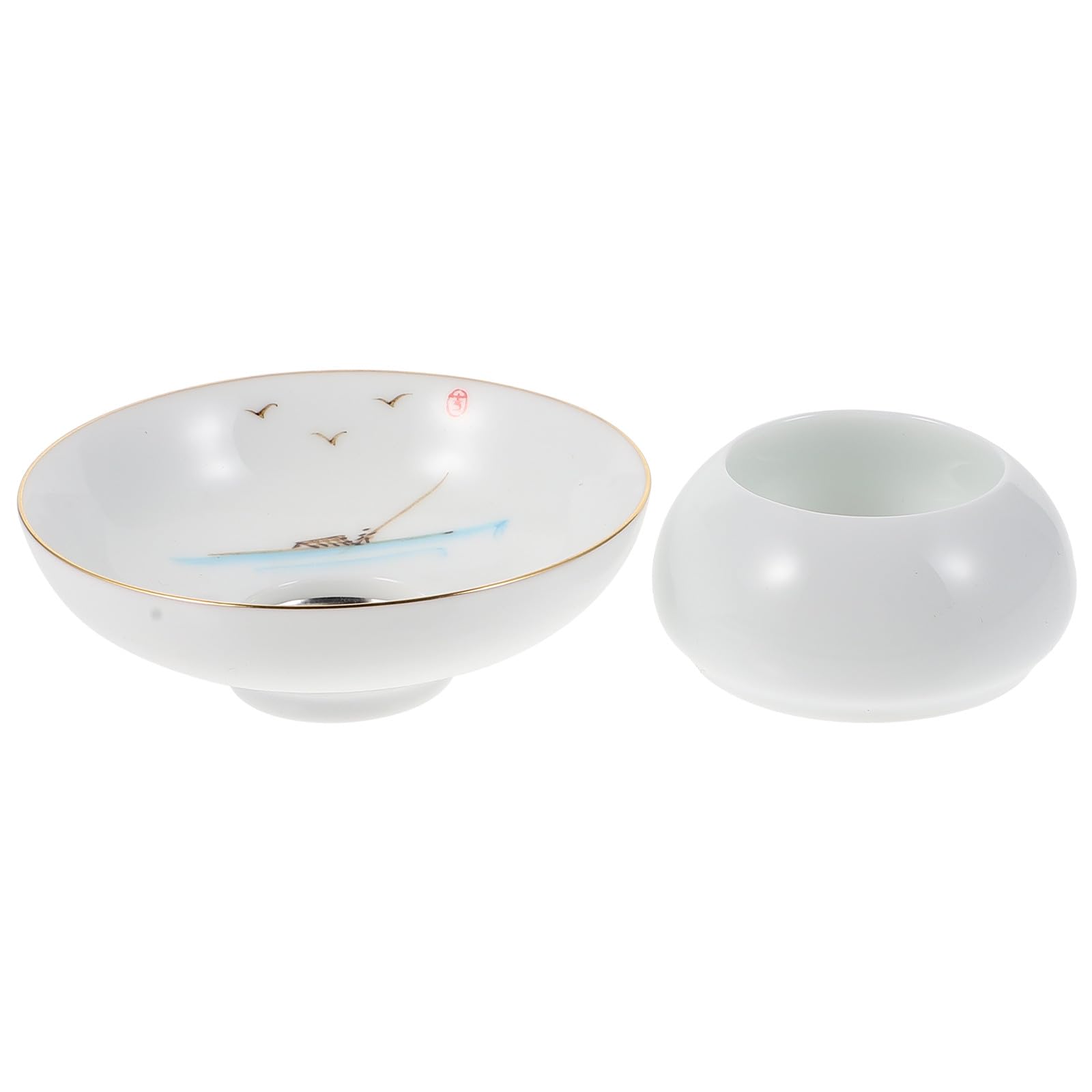 Infuseur à Thé en Céramique Passoire Fine et Support, Accessoire pour Cérémonie de Thé, Filtre Réutilisable pour Maison et Bureau, Style Classique Blanc