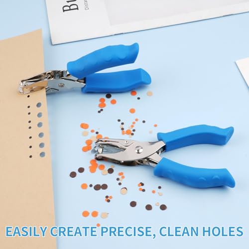 Single Hole Punch, 2 Pcs Hand Hole Puncher with Soft Grip Handle, 1/4" and 1/8" Small Hole Paper Punch for Crafts, Scrapbooks, 6 Sheets Capacity, Tags, Tickets - Blue - Image 5