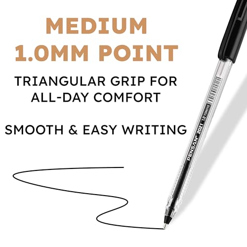 Image of PENSAN Ballpoint Pens Bulk Pack, 250-Count - (125 Black & 125 Blue) Ink Pens, 1.0mm Medium Point, Ergonomic Triangle Grip, Smooth Writing