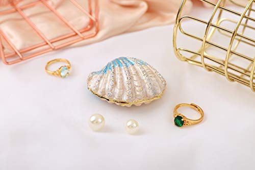 QIFU Hand Painted Enameled Shell Style Decorative Hinged Jewelry Trinket Box Unique Gift for Home Decor