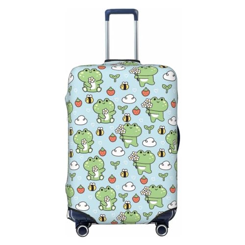 Cute Floral Frog Luggage Cover Protector Anti-Scratch Washable Fits 18-32 Inch Luggage-Small