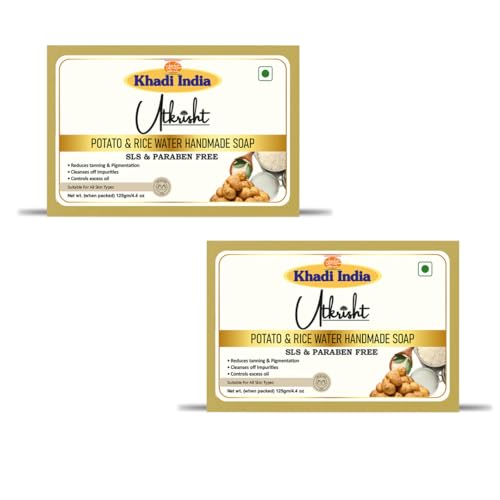 Image of Khadi Potato & Rice Water Handmade Bathing Soap Bar 125g (Pack of 2) | Natural & Herbal | Glowing & Brightening | Deep Cleansing | For Dark Sports & Oil Control | All Skin Types | Men & Women