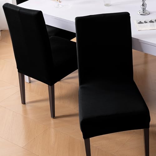 Image of HOKIPO 'SereneSolids' Stretchable 140 GSM Dining Chair Cover, Fully Covered - Set of 1, Black (AR-6246-BLK)