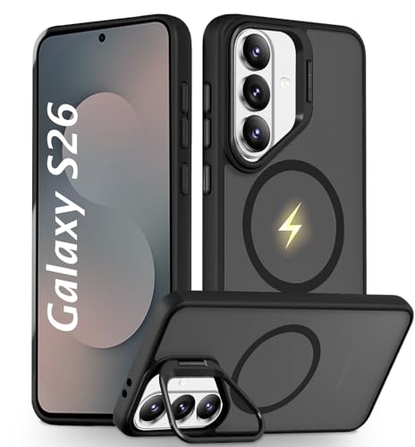 Image of DIZORO Compatible with Samsung Galaxy S26 5g Case, Compatible with Wireless Charging, with Camera Stand, Military Grade Drop Tested,Translucent Hard Back Soft Edge Back Cover (Black)