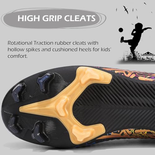 Vista de la suela de las botas de fútbol con tacos de alta tracción, diseñados para mayor comodidad de los niños