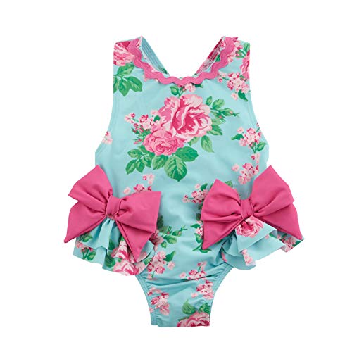 Mud Pie girls Classic Floral Bow Swimsuit, Blue, 2T US