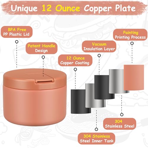 Image of Pawtong 12oz Insulated Vacuum Food Jar with Buckle Lid Wide Mouth Soup Thermo for Hot Food Kids Leakproof Stainless Steel Lunch Container (Apricot, 12OZ)