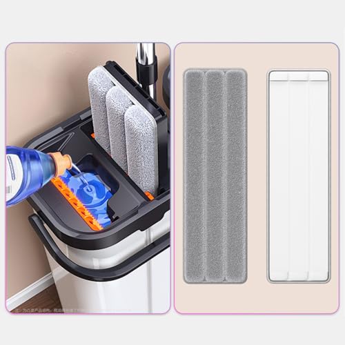 Image of MechHeaven's Flat Mop and Bucket Set with Ultra-Fine Fiber, Magic Metal Handle, Self-Wringing System, Dust-Proof Design for Floor Cleaning, Reusable