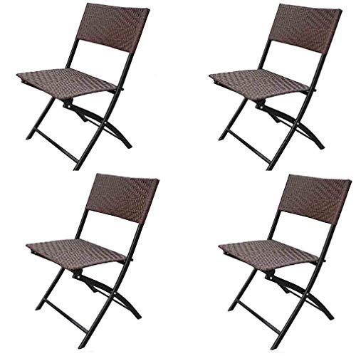 Liuhuan Set Of 4,Heavy-Duty Steel Folding Chairs,Plastic Rattan Look，Perfect For Home Office Camping Balcony Terrace Or Garden (Color : Coffee-black)