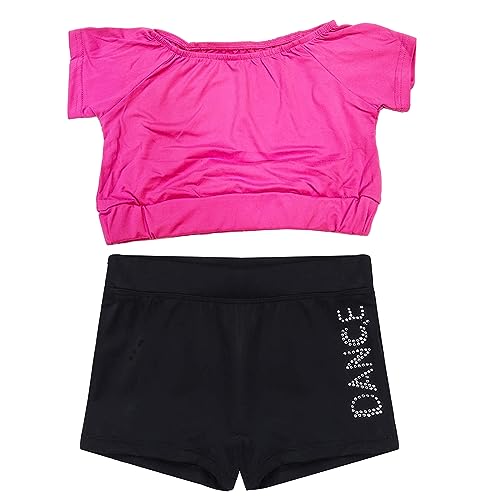 Image of TACKTIMES 2Pcs Girls Sleeveless Crop Top with Shorts Outfit Set for Athletic Leotard Dancing Swimming Gymnastics Dancewear