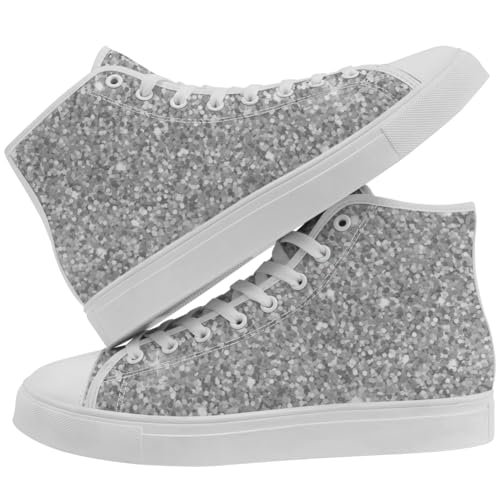 Women's Glitter Shoes High Top Canvas Sneakers Lace Up Casual Walking Shoes3