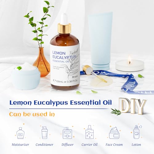 Image of HIQILI Lemon Eucalyptus Oil, for Spary, Diffuser, Indoors, Outdoors, Garden, Yard, 100% Pure Natural - 3.38 Fl Oz