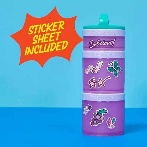Image of Whiskware Stackable Snack Containers for Kids and Toddlers, 3 Stackable Snack Cups for School and Travel, Green /Purple /Purple