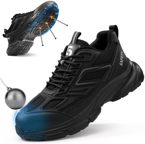 TANIELD Steel Toe Shoes for Men Safety Work Shoes Low Top Industrial Construction Footwear Lightweight Comfortable Steel Toe Work Shoes for Warehouse Factory