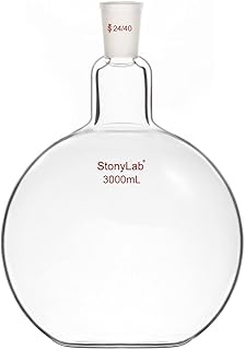 StonyLab Glass Heavy Wall Single Neck Flat Bottom Boiling Flask, with 24/40 Standard Taper Outer Joint (3L)