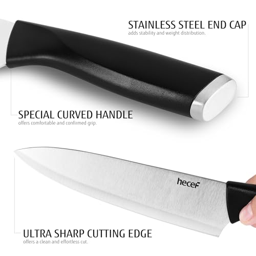 hecef 7-Piece Sharp Knife Set with Wooden Block - Durable Stainless Steel Blades, Ergonomic Handles - Includes Chef, Slicing, Bread, Utility, Paring Knives & Kitchen Scissors, - Image 3
