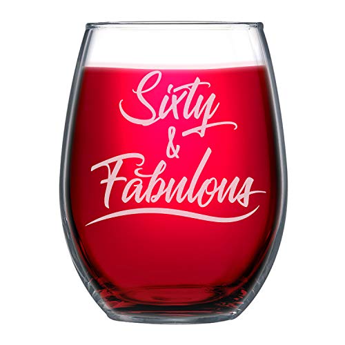 NeeNoNex Sixty & Fabulous Stemless Wine Glass - 60th Sixtieth Birthday Gift