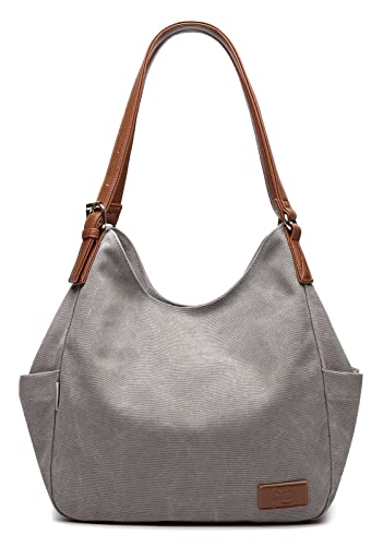 Image of Worldlyda Women Canvas Hobo Purse Multi Pocket Tote Shopper Shoulder Bag Casual Top Handle handbag with Embroidery Ethnic