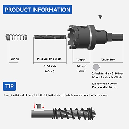 Mollom Tct Carbide Hole Saw Kit For Hard Metal，14-60Mm, 10 Pcs Tungsten Carbide Tipped Hole Cutter With Pilot Drill Bit For Stainless Steel, Iron, Aluminum, Alloy, Plastic #TOP4