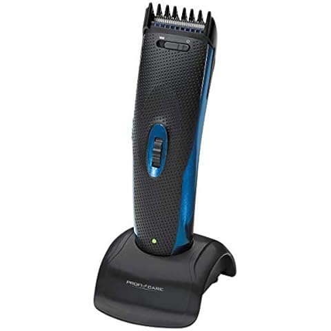 ProfiCare PC-HSM/R 3052 NE Men's Hair Trimmer Ear and Nose Hair Trimmer Battery/Mains Operated Thinning Function Stainless Steel Precision Clipper Head Black/Blue Cover