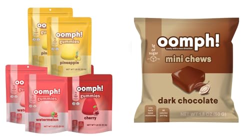 Oomph! Sweets Fiber Gummies, Low Sugar Keto Healthy Gummy Candy, Fruit Snacks Low Calorie Variety 6-Pack x 14 pc per 1.8 oz bag and 6-Pack Dark Chocolate