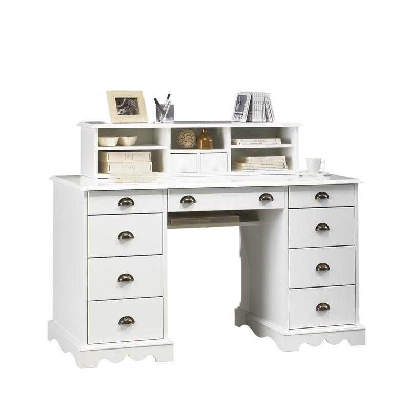 ACTUAL DIFFUSION Bureau Ministre Blanc Surmeuble Style Anglais 11 Tiroirs L 137.5 H 99.7 P 58.3